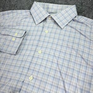 David Donahue Dress Shirt Mens 17.5 34/35 Blue Glen Plaid Trim Fit 100% Cotton